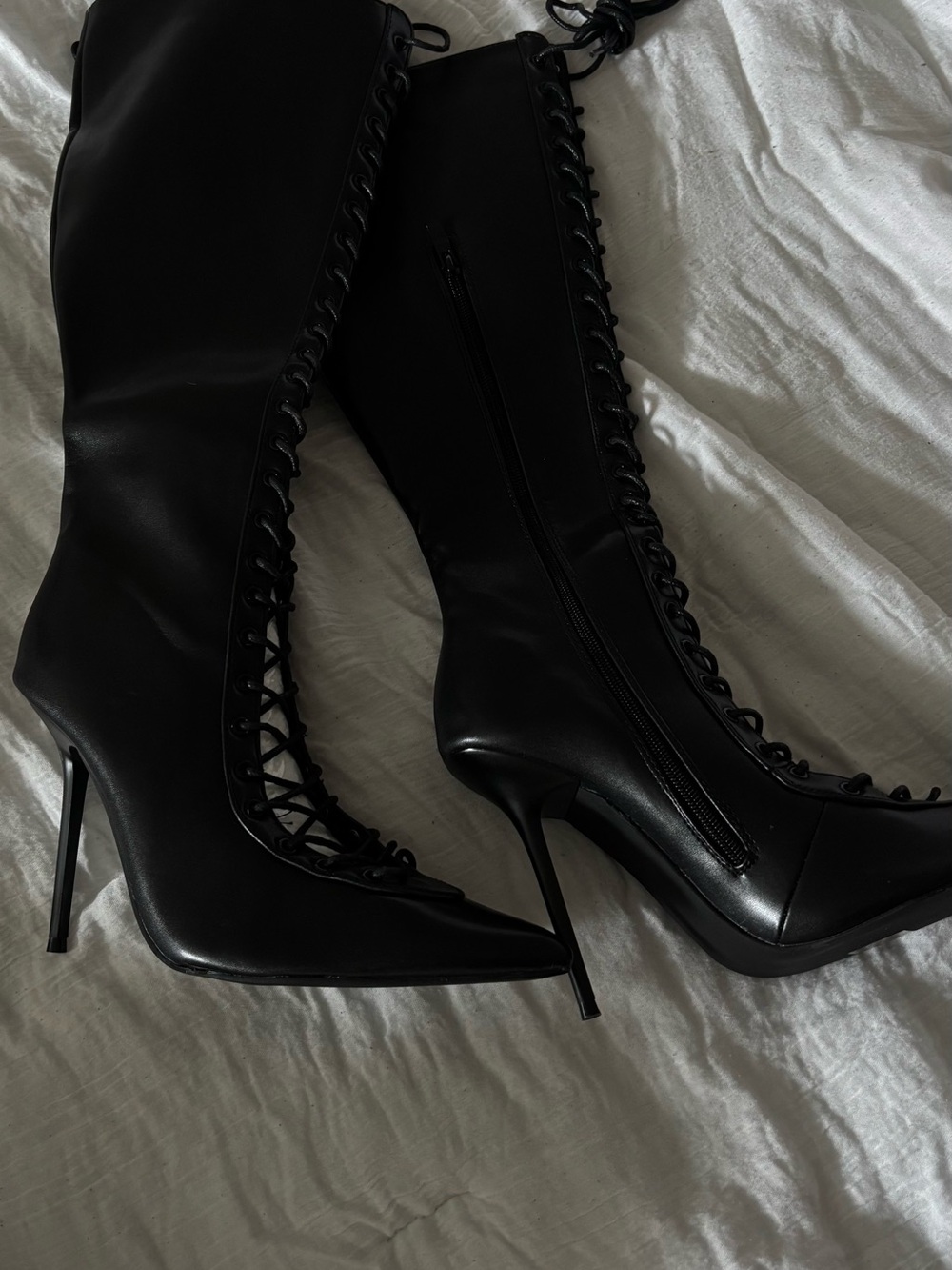 Fashion Nova Black Lace-Up Over-the-Knee Stiletto Boots